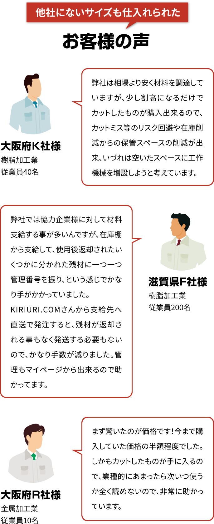 他社にないサイズも仕入れられたお客様の声